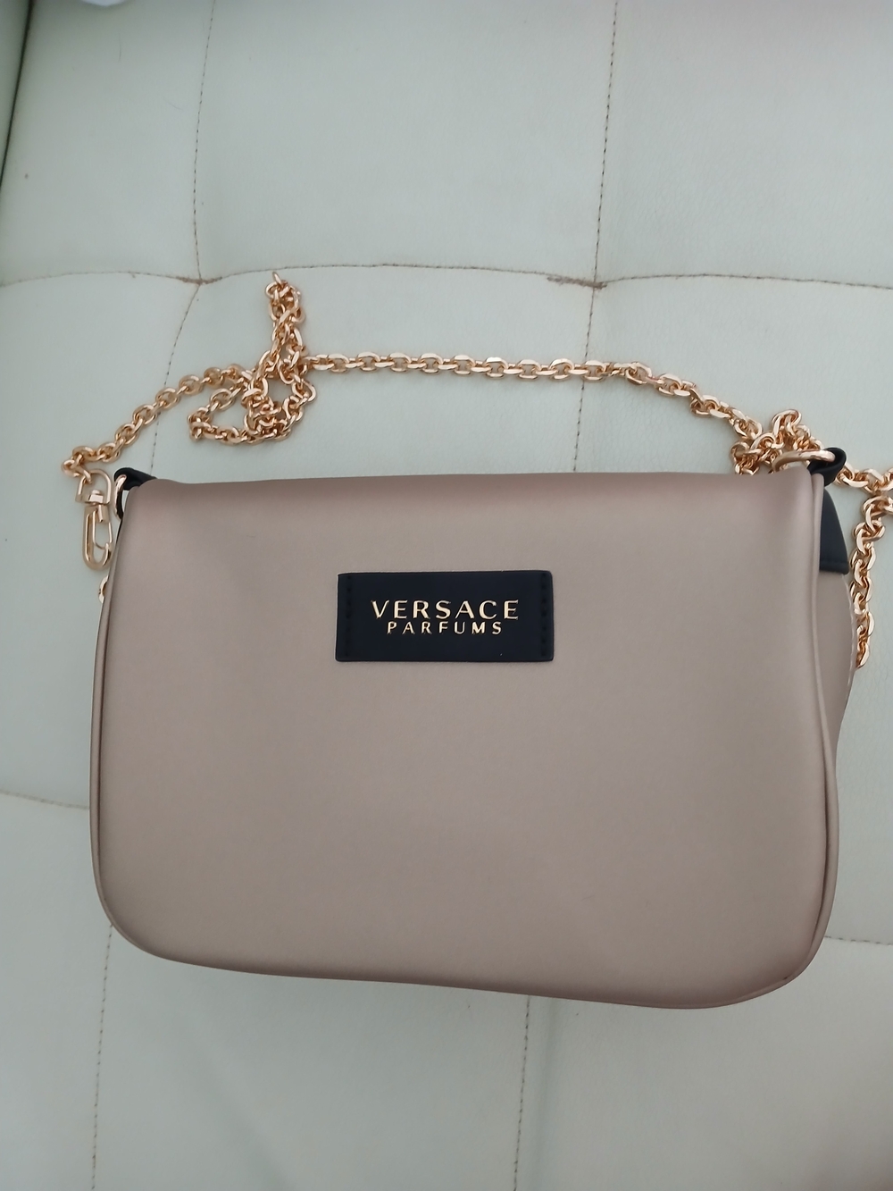Versace Taupe Crossbody Bag with Gold Chain